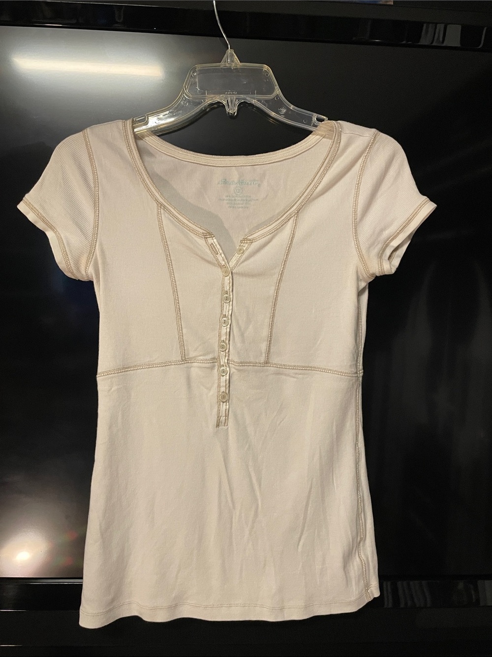 Eddie Bauer Cream Short-Sleeve Henley Top